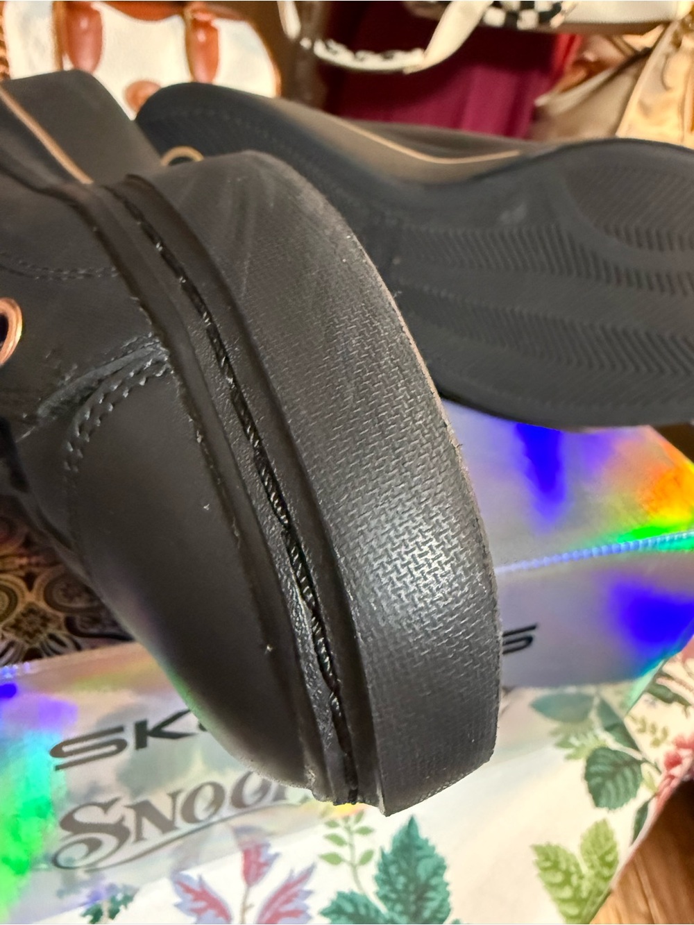 Snoop Dog slip in Skechers Black Leather Low-Top Sneakers with Rose Gold Accents - Picture 5 of 9